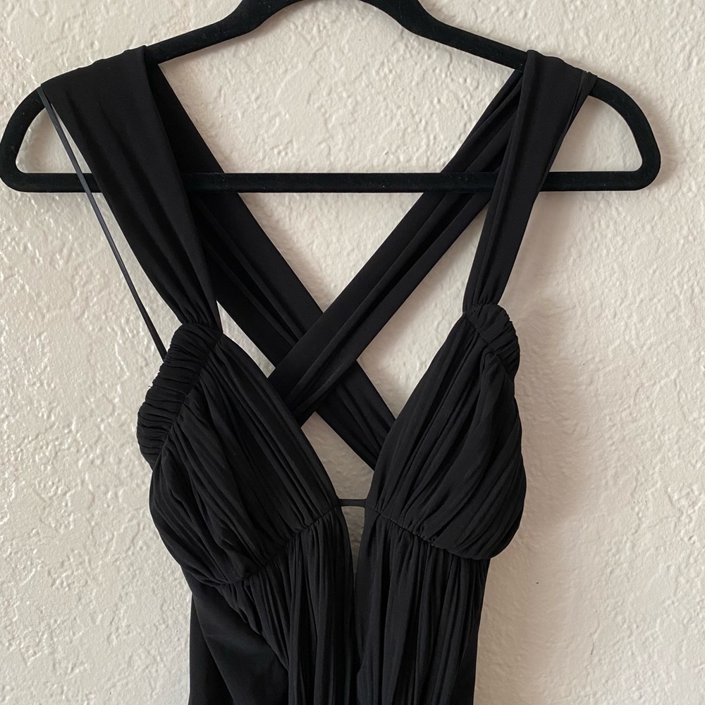 ABS By Allen Swartz Y2K Elegant Black Dress Size S Buckle Rhinestones Draped - Picture 4 of 12